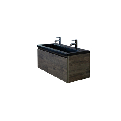 HR badmeubelen Djazz Lavabo - 101x45,5x4cm - 2 trous de robinet - céramique noir mat