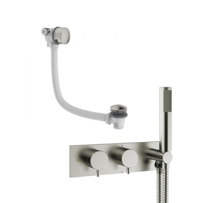 Crosswater MPRO Inbouw - thermostatisch bad/douchekraan horizontaal - met handdouche set en bad klikwaste & vulcombinatie - geborsteld RVS