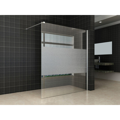 Wiesbaden Comfort douche à l'italienne 1400 x 2000 x 8 mm verre clair nano avec bande centrale en verre dépoli/chrome
