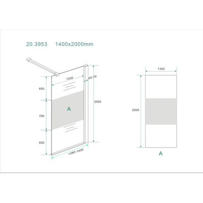 Wiesbaden Comfort inloopdouche 1400 x 2000 x 8 mm nano helder glas met melkglas middenband/chroom