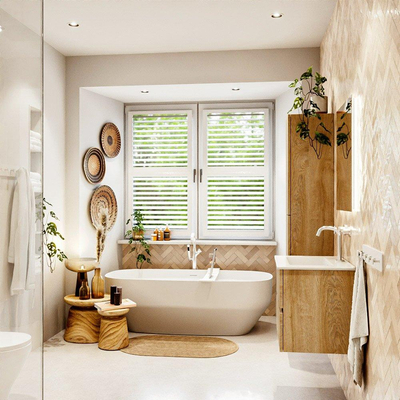 MONDIAZ VICA meuble sous lavabo 60cm Chêne Blanchi 2 tiroirs. Lavabo DENIA centre 1 trou de robinet, couleur Blanc Brillant.