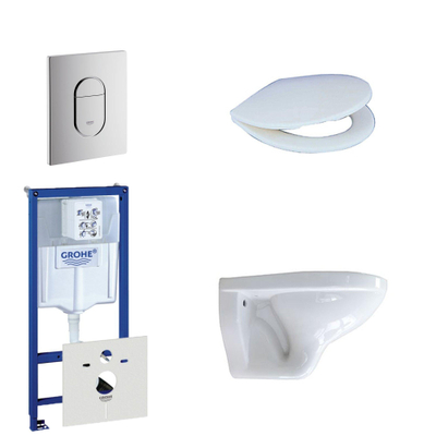 Adema Classico toiletset bestaande uit inbouwreservoir, toiletpot, toiletzitting en bedieningsplaat verticaal chroom