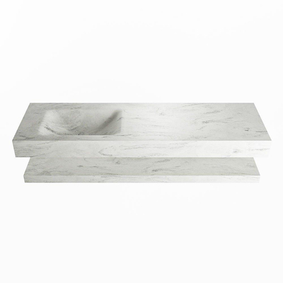 Mondiaz ALAN-DLUX Ensemble de meuble - 150cm - meuble Opalo mat - 0 tiroirs - Lavabo Cloud Opalo suspendu - vasque Gauche - 1 trou de robinet