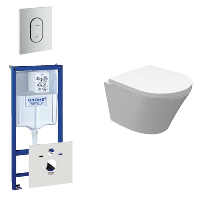 Wiesbaden Vesta Spoelrandloos toiletset bestaande uit inbouwreservoir, compact wandcloset met toiletzitting en bedieningsplaat verticaal wit