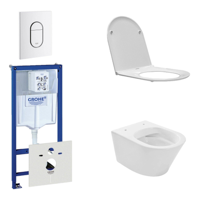 Wiesbaden Vesta Spoelrandloos toiletset bestaande uit inbouwreservoir, toiletpot met softclose en quickrelease toiletzitting en bedieningsplaat verticaal wit