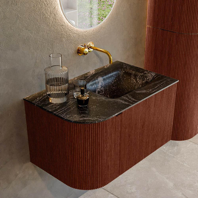 Mondiaz KURVE-DLUX Ensemble de meuble de salle de bains - 75x46x40cm - 1 tiroir - 1 porte - lavabo solid surface - droit - sans trou de robinet - Ruby