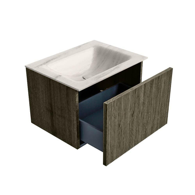 MONDIAZ KURVE-DLUX Meuble de salle de bains 60 cm couleur Shadow avec 1 tiroir et 0 porte. Lavabo CLOUD Central sans trou de robinet Meli.