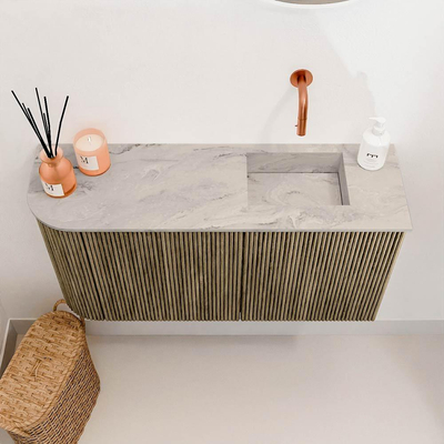 Mondiaz JOYA-DLUX 81.6cm toiletmeubel - ronding links kleur Dusk - Wastafel FAYE positie Rechts Zonder kraangat kleur Glace.
