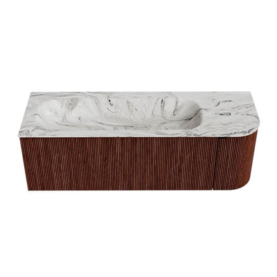 Mondiaz KURVE-DLUX Ensemble meuble de salle de bains - 135x46x40cm - 1 tiroir - 1 porte - lavabo solid surface - gauche - sans trou de robinet - Ruby