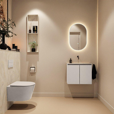 MONDIAZ TURE-DLUX Meuble toilette - 60cm - Linen - EDEN - vasque Ostra - position centrale - sans trou de robinet
