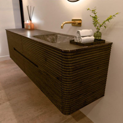 Mondiaz CIRO-DLUX Ensemble de meuble de salle de bains - 180x45x50cm - Plan vasque en solid surface Lava - 1 vasque à droite - sans trous de robinet - 4 tiroirs - Shadow