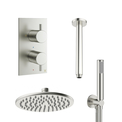 Crosswater MPRO Regendoucheset inbouw - 30cm hoofddouche - plafondarm - staafhanddouche - geborsteld RVS