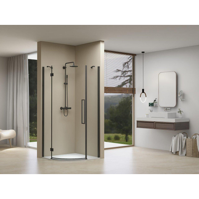 Van rijn products St05 cabine de douche quart de rond 8mm verre clair avec barre de stabilisation 88x200cm noir