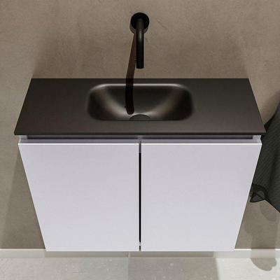MONDIAZ TURE Toiletmeubel 60x23x50cm met 0 kraangaten 2 deuren cale mat Wastafel Eden midden Solid Surface Zwart