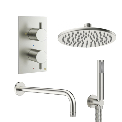 Crosswater MPRO Douche pluie encastrable - 30cm douche principale - bras mural - douchette à main - inox brossé
