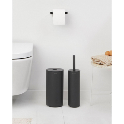 Brabantia MindSet Ensemble d'accessoires WC - porte-rouleau WC - sans couvercle - porte-brosse WC - fermé - porte-rouleau de réserve - mineral infinite grey