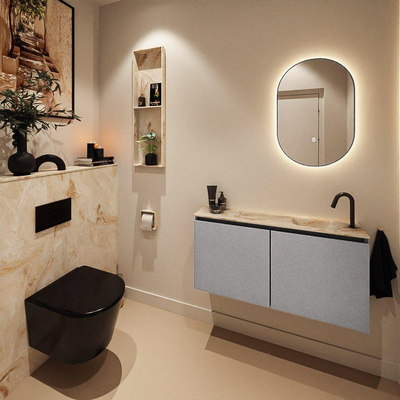 MONDIAZ TURE-DLUX Meuble toilette - 100cm - Plata - EDEN - vasque Frappe - position droite - 1 trou de robinet