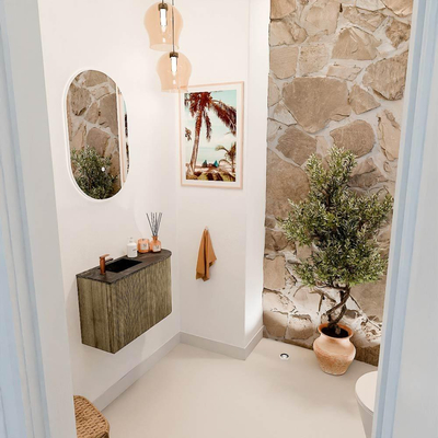 Mondiaz JOYA-DLUX 61.6cm toiletmeubel - ronding rechts kleur Dusk - Wastafel FAYE positie Links 1 kraangat kleur Lava.