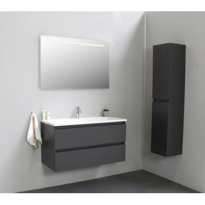 Basic Bella Meuble salle de bains avec lavabo acrylique Blanc 100x55x46cm 1 trou de robinet avec miroir et éclairage Anthracite mat