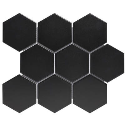 The Mosaic Factory Barcelona mozaïektegel - 25.6x29.6cm - wand en vloertegel - Zeshoek/Hexagon - Porselein Black Mat