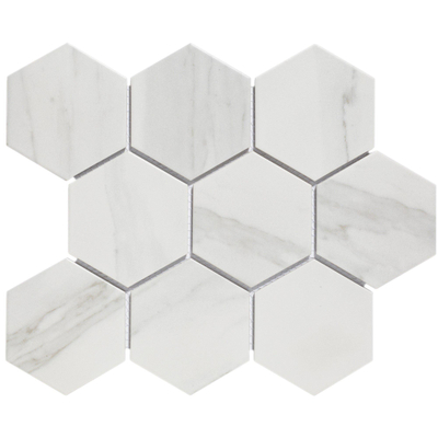 The Mosaic Factory Barcelona mozaïektegel - 25.6x29.6cm - wand en vloertegel - Zeshoek/Hexagon - Porselein Carrara White Mat