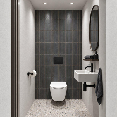 Adema Salina 2.0 Toiletset - 48.5x36x32cm - diepspoel - spoelrandloos - QeramiQ inbouwreservoir - softclose - quickrelease - toiletzitting - mat zwarte metalen bedieningsplaat - rechthoekige knoppen - wit