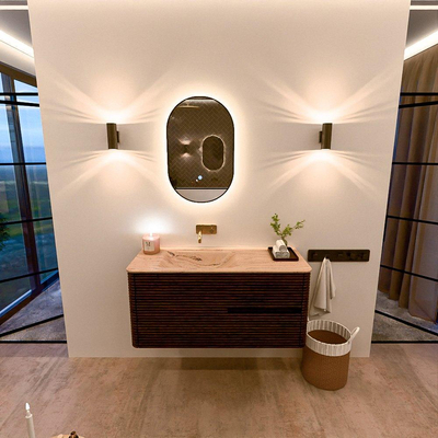 Mondiaz CIRO-DLUX Badkamermeubelset - 110x45x50cm - Solid surface wastafel Arena - 1 wasbak Links - zonder kraangaten - 2 lades - Walnut