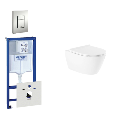 QeramiQ Salina Toiletset - inbouwreservoir - spoelrandloos - wandcloset - softclose - bedieningsplaat verticaal/horizontaal mat chroom