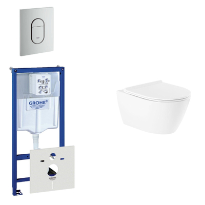 QeramiQ Salina Pack WC - réservoir encastré - sans bride - WC suspendu - fermeture douce - plaque de déclenchement verticale en chrome mat