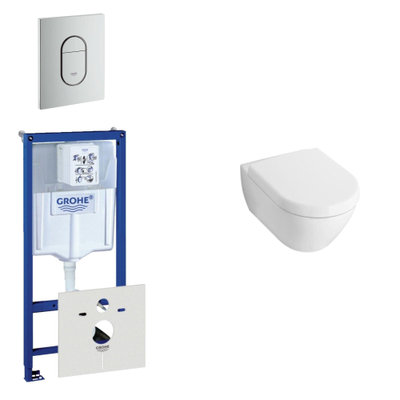 Villeroy & Boch Subway Compact Toiletset inbouwreservoir - diepspoel wandcloset bedieningsplaat verticaal - mat chroom (wit)