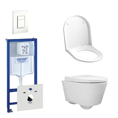 QeramiQ Sanidusa Compact toiletset bestaande uit inbouwreservoir, compact wandcloset met toiletzitting en bedieningsplaat verticaal/horizontaal wit