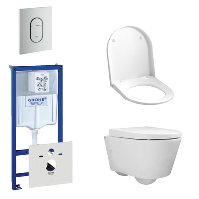 QeramiQ Sanidusa Compact toiletset bestaande uit inbouwreservoir, compact wandcloset met toiletzitting en bedieningsplaat verticaal mat chroom