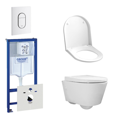 QeramiQ Sanidusa Compact toiletset bestaande uit inbouwreservoir, compact wandcloset met toiletzitting en bedieningsplaat verticaal wit