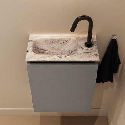 MONDIAZ TURE-DLUX Meuble toilette - 40cm - Smoke - EDEN - vasque Glace - position gauche - 1 trou de robinet