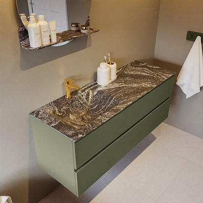 Mondiaz VICA-DLUX ensemble de meuble de salle de bain - 130cm - meuble sous-vasque armée - 2 tiroirs - lavabo encastré nuage gauche - 1 trou de robinet - version haute de 60cm - lave