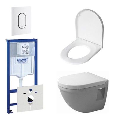 Duravit Starck 3 Compact toiletset bestaande uit inbouwreservoir, diepspoel compact wandcloset met softclose toiletzitting en bedieningsplaat verticaal wit