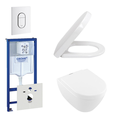 Villeroy & Boch Subway 2.0 ViFresh Toiletset inbouwreservoir - diepspoel wandcloset - softclose bedieningsplaat verticaal - wit
