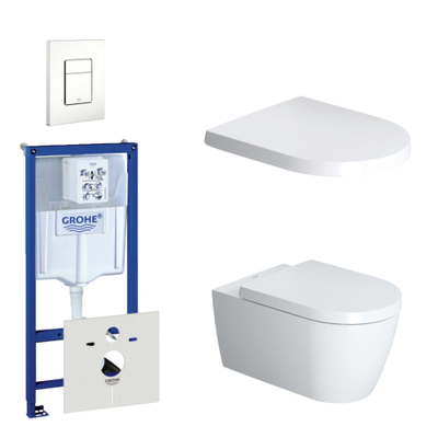 Duravit ME by Starck Pack WC avec réservoir encastrable, cuvette murale compact à fond creux avec abattant frein de chute et plaque de commande vertical/horizontal blanc