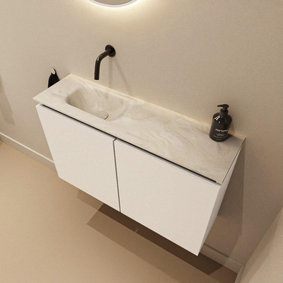 MONDIAZ TURE-DLUX meuble WC 80 cm Talc. EDEN vasque Ostra position gauche. Sans trou de robinet.