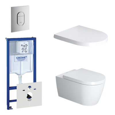 Duravit Starck Me Pack WC avec réservoir encastrable, cuvette murale à fond creux avec abattant frein de chute et plaque de commande vertical chrome