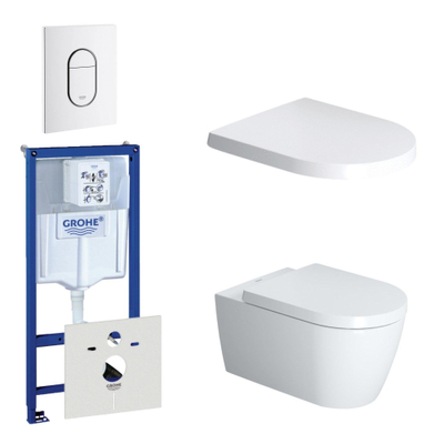 Duravit ME by Starck Pack WC avec réservoir encastrable, cuvette murale compact à fond creux avec abattant frein de chute et plaque de commande vertical blanc