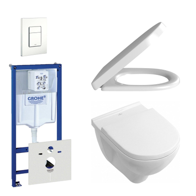 Villeroy & Boch O.Novo Pack WC - comprenant réservoir WC attenant - abattant softclose & quickrelease - plaque de déclenchement verticale/horizontale blanche