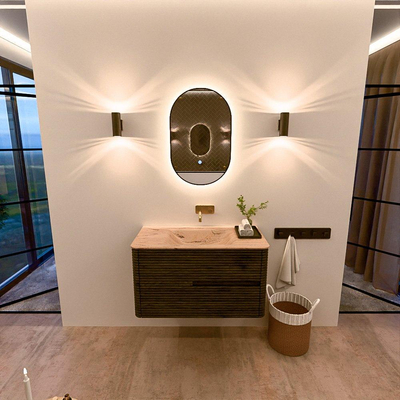 Mondiaz CIRO-DLUX Ensemble de meubles de salle de bains - 90x45x50cm - lavabo en solid surface Arena - 1 bassin au centre - sans trous de robinet - 2 tiroirs - Shadow