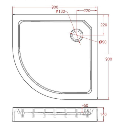 Best Design Project opbouwdouchebak 1/4 rond 90x90x14 cm R550