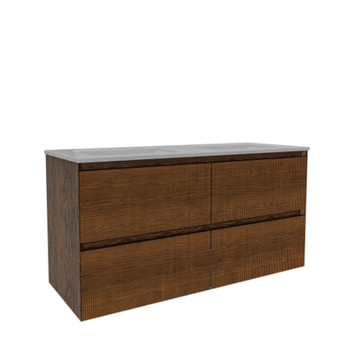 Saniclass Holz Atelier Meuble de salle de bain - 120x45x60cm - lavabo en céramique blanc - 2 vasques - sans trous de robinet - 2 tiroirs - Walnut pure