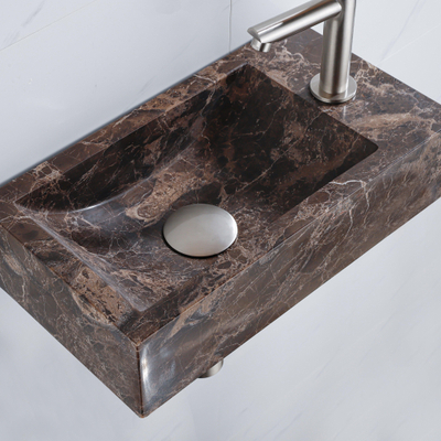 Saniclass Fuente Fonteinset - 40x22x10cm - kraangat rechts - fonteinkraan geborsteld RVS PVD - afvoerplug - verlaagd sifon - Dark Emporador