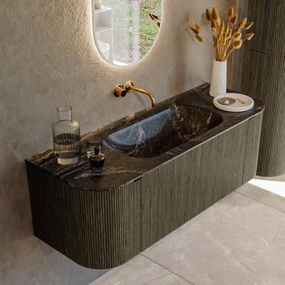 Mondiaz KURVE-DLUX Badkamermeubelset - 130x46x40cm - 1 lade - 2 deuren - wastafel solid surface - midden - zonder kraangat - Shadow