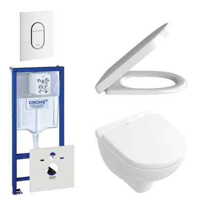 Villeroy & Boch O.Novo Pack WC - compact - avec réservoir encastré - abattant softclose et quickrelease - plaque de déclenchement verticale blanche