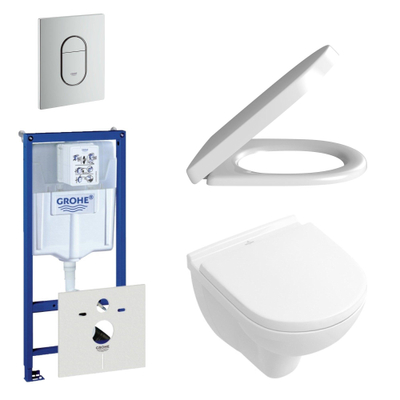 Villeroy & Boch O.novo toiletset - compact - met inbouwreservoir - softclose en quickrelease zitting bedieningsplaat verticaal - chroom mat (wit)