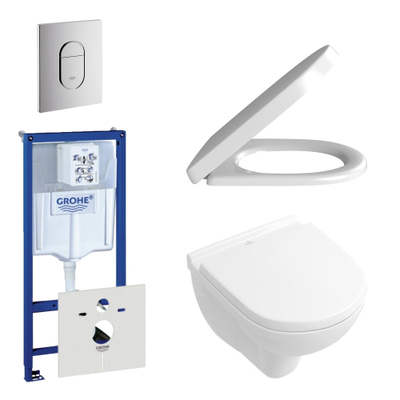 Villeroy & Boch O.Novo ensemble WC - compact - avec réservoir encastré - abattant softclose et déclipsable - plaque de commande verticale chrome